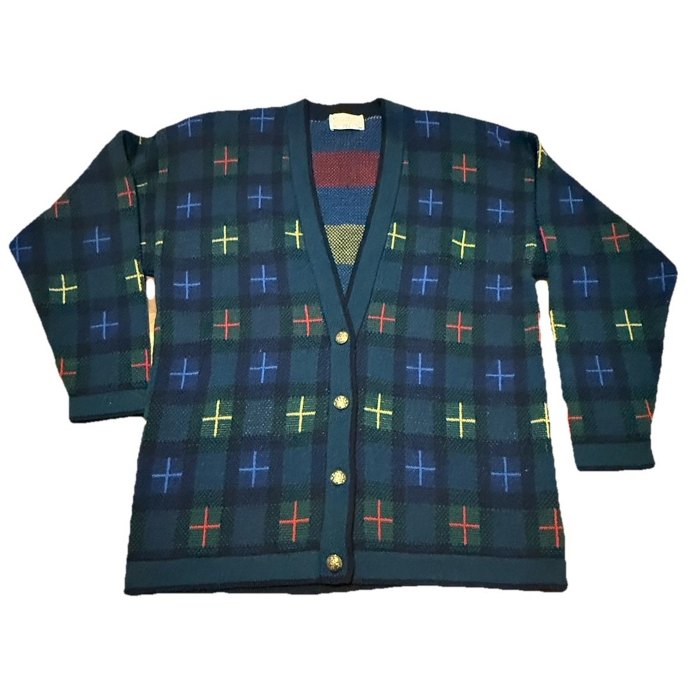 Vintage Pendleton‎ Sweater Wool Cardigan Button Women's Large Tartan Plaid EUC